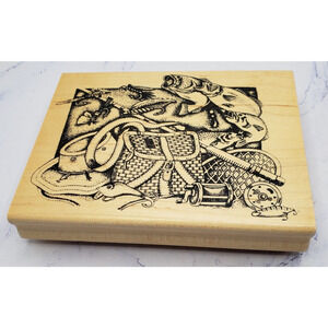 Fly Fishing Fish Collage Creative Impressions Wood Mounted Rubber Stamp